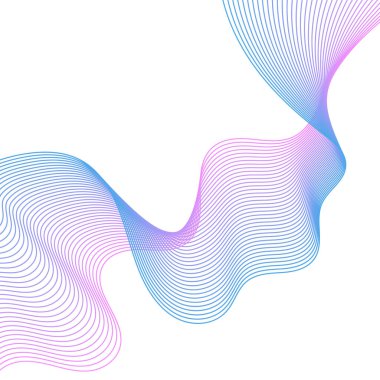 Çizgilerle soyut arkaplan. Dalgalı vektör arkaplanı. Müzik albümü, poster, kart, reklam için arka plan. Tasarım elementi beyazda izole edildi. Pembe ve mavi