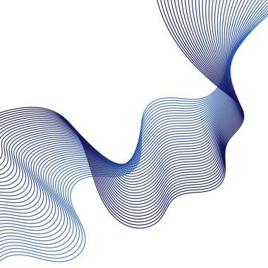 Çizgilerle soyut arkaplan. Dalgalı vektör arkaplanı. Müzik albümü, poster, kart, reklam için arka plan. Tasarım elementi beyazda izole edildi. Mavi