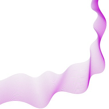 Çizgilerle soyut arkaplan. Dalgalı vektör arkaplanı. Müzik albümü, poster, kart, reklam için arka plan. Tasarım elementi beyazda izole edildi. Mor, pembe