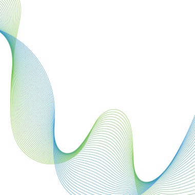 Çizgilerle soyut arkaplan. Dalgalı vektör arkaplanı. Müzik albümü, poster, kart, reklam için arka plan. Tasarım elementi beyazda izole edildi. Yeşil, mavi, okyanus, deniz, eko, doğa