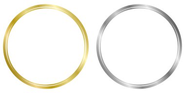 Altın ve gümüş çerçeveler. Vektör çerçevesi beyaza izole edildi. Mesaj, sertifika, resim, diploma, davetiye çerçevesi. Altın yüzük beyazda izole edilmiş.