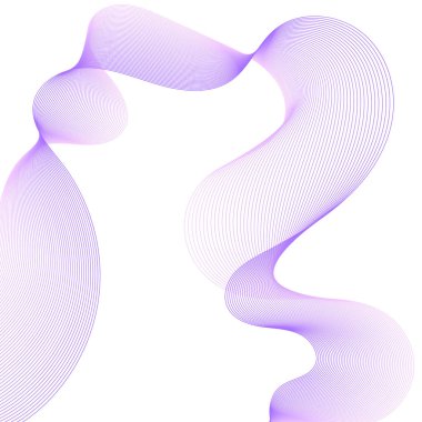 Çizgilerle soyut arkaplan. Dalgalı vektör arkaplanı. Müzik albümü, poster, kart, reklam için arka plan. Tasarım elementi beyazda izole edildi. Mor, su, okyanus, deniz, nehir, göl