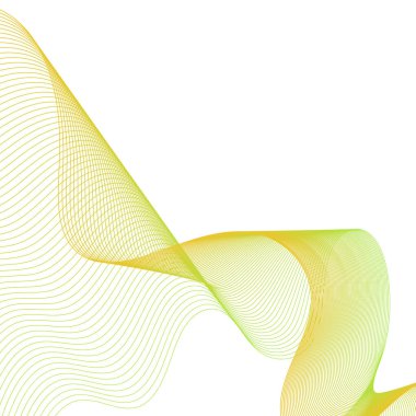 Çizgilerle soyut arkaplan. Dalgalı vektör arkaplanı. Müzik albümü, poster, kart, reklam için arka plan. Tasarım elementi beyazda izole edildi. Yeşil ve sarı eğim