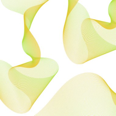 Çizgilerle soyut arkaplan. Dalgalı vektör arkaplanı. Müzik albümü, poster, kart, reklam için arka plan. Tasarım elementi beyazda izole edildi. Yeşil ve sarı eğim