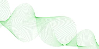 Pankart dalgalarıyla soyut arkaplan. Orta boy pankart. Çizgileri olan vektör arkaplanı. Tasarım elementi beyazda izole edildi. Yeşil renk. Eko, doğa, bahar