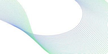 Pankart dalgalarıyla soyut arkaplan. Orta boy pankart. Çizgileri olan vektör arkaplanı. Tasarım elementi beyazda izole edildi. Mavi ve yeşil renkler