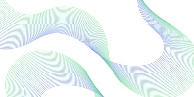 Pankart dalgalarıyla soyut arkaplan. Orta boy pankart. Çizgileri olan vektör arkaplanı. Tasarım elementi beyazda izole edildi. Mavi ve yeşil renkler