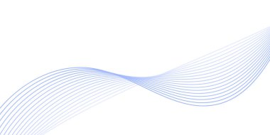 Pankart dalgalarıyla soyut arkaplan. Orta boy pankart. Çizgileri olan vektör arkaplanı. Tasarım elementi beyazda izole edildi. Mavi renk. Su, okyanus, deniz