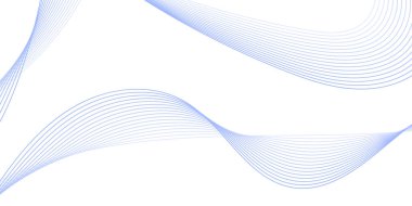 Pankart dalgalarıyla soyut arkaplan. Orta boy pankart. Çizgileri olan vektör arkaplanı. Tasarım elementi beyazda izole edildi. Mavi renk. Su, okyanus, deniz