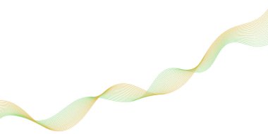 Pankart dalgalarıyla soyut arkaplan. Orta boy pankart. Çizgileri olan vektör arkaplanı. Tasarım elementi beyazda izole edildi. Yeşil ve sarı renkler