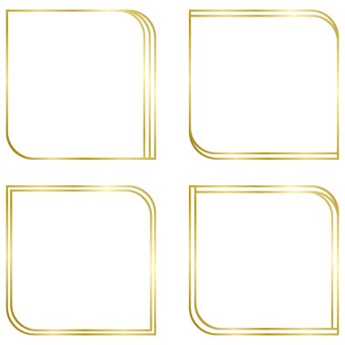 Beyaza izole edilmiş altın metal çerçeveler. Metin, fotoğraf, sertifika, resimler, diploma, kart, davetiye için vektör çerçevesi. Kare lüks çerçeveler