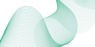 Pankart dalgalarıyla soyut arkaplan. Orta boy pankart. Çizgileri olan vektör arkaplanı. Tasarım elementi beyazda izole edildi. Yeşil renk. Eko, doğa, bahar