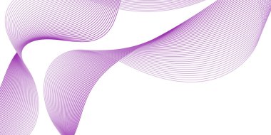 Pankart dalgalarıyla soyut arkaplan. Orta boy pankart. Çizgileri olan vektör arkaplanı. Tasarım elementi beyazda izole edildi. Mor renk