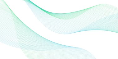 Pankart dalgalarıyla soyut arkaplan. Orta boy pankart. Çizgileri olan vektör arkaplanı. Tasarım elementi beyazda izole edildi. Yeşil ve mavi renk. Su, okyanus, doğa, eko