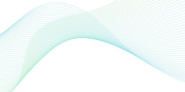 Pankart dalgalarıyla soyut arkaplan. Orta boy pankart. Çizgileri olan vektör arkaplanı. Tasarım elementi beyazda izole edildi. Yeşil ve mavi renk. Su, okyanus, doğa, eko