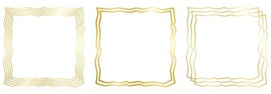 Beyaz üzerine izole edilmiş altın metal çerçeve seti. Fotoğraf, resim ve metin için vektör eğimli çerçeve. Kare çerçeveler 