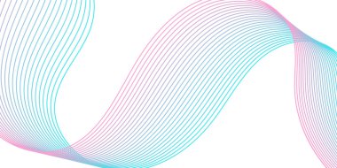 Pankart dalgalarıyla soyut arkaplan. Orta boy pankart. Çizgileri olan vektör arkaplanı. Tasarım elementi beyazda izole edildi. Pembe ve mavi. Kız ya da erkek. Tatil