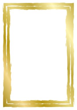 Altın dikdörtgen çerçeve beyaza izole edilmiş. Eski bir çerçeve. Metin, fotoğraf, sertifika, resim, diploma için vektör çerçevesi. Altın, metal, lüks