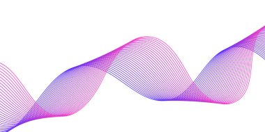 Pankart dalgalarıyla soyut arkaplan. Orta boy pankart. Çizgileri olan vektör arkaplanı. Tasarım elementi beyazda izole edildi. Pembe, mor, mavi