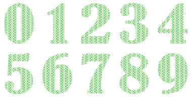 Beyaza izole edilmiş yeşil sayılar kümesi. Sayılı alfabe. Tasarım için vektör grafik elementler. Çizgiler, dalgalı çizgiler