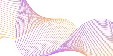 Pankart dalgalarıyla soyut arkaplan. Orta boy pankart. Çizgileri olan vektör arkaplanı. Tasarım elementi beyazda izole edildi. Pembe, mor, turuncu