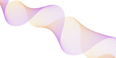 Pankart dalgalarıyla soyut arkaplan. Orta boy pankart. Çizgileri olan vektör arkaplanı. Tasarım elementi beyazda izole edildi. Pembe, mor, turuncu