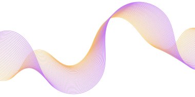 Pankart dalgalarıyla soyut arkaplan. Orta boy pankart. Çizgileri olan vektör arkaplanı. Tasarım elementi beyazda izole edildi. Pembe, mor, turuncu