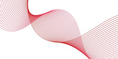 Pankart dalgalarıyla soyut arkaplan. Orta boy pankart. Çizgileri olan vektör arkaplanı. Tasarım elementi beyazda izole edildi. Kırmızı renk. Güzellik, kızlar. Sevgililer Günü