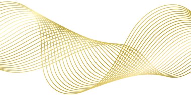 Sancak için altın dalgalarla soyut bir arkaplan. Orta boy pankart. Çizgileri olan vektör arkaplanı. Tasarım elementi beyazda izole edildi. Altın, metal, lüks. Tatil, kutlama, kart.