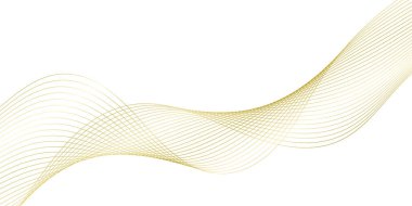 Sancak için altın dalgalarla soyut bir arkaplan. Orta boy pankart. Çizgileri olan vektör arkaplanı. Tasarım elementi beyazda izole edildi. Altın, metal, lüks. Tatil, kutlama, kart.