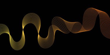 Pankart dalgalarıyla soyut arkaplan. Orta boy pankart. Çizgileri olan vektör arkaplanı. Tasarım elementi siyahta izole edildi. Turuncu ve sarı eğim