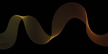 Pankart dalgalarıyla soyut arkaplan. Orta boy pankart. Çizgileri olan vektör arkaplanı. Tasarım elementi siyahta izole edildi. Turuncu ve sarı eğim