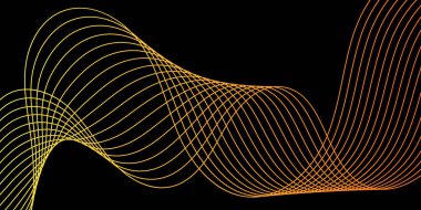 Pankart dalgalarıyla soyut arkaplan. Orta boy pankart. Çizgileri olan vektör arkaplanı. Tasarım elementi siyahta izole edildi. Turuncu ve sarı eğim