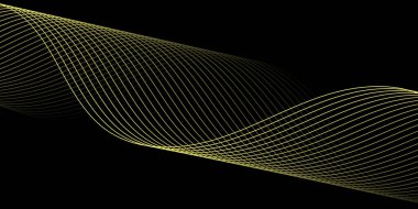 Pankart dalgalarıyla soyut arkaplan. Orta boy pankart. Çizgileri olan vektör arkaplanı. Tasarım elementi siyahta izole edildi. Siyah ve sarı
