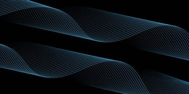 Pankart dalgalarıyla soyut arkaplan. Orta boy pankart. Çizgileri olan vektör arkaplanı. Tasarım elementi siyahta izole edildi. Siyah ve mavi