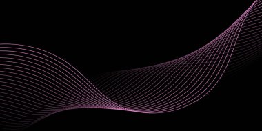 Pankart dalgalarıyla soyut arkaplan. Orta boy pankart. Çizgileri olan vektör arkaplanı. Tasarım elementi siyahta izole edildi. Siyah ve pembe