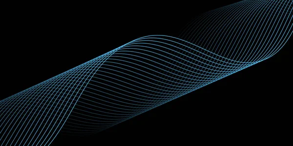 Pankart dalgalarıyla soyut arkaplan. Orta boy pankart. Çizgileri olan vektör arkaplanı. Tasarım elementi siyahta izole edildi. Siyah ve mavi