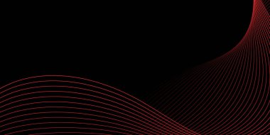 Pankart dalgalarıyla soyut arkaplan. Orta boy pankart. Çizgileri olan vektör arkaplanı. Tasarım elementi siyahta izole edildi. Siyah ve kırmızı. Sevgililer Günü