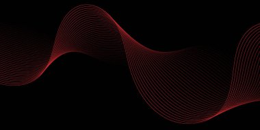 Pankart dalgalarıyla soyut arkaplan. Orta boy pankart. Çizgileri olan vektör arkaplanı. Tasarım elementi siyahta izole edildi. Siyah ve kırmızı. Sevgililer Günü