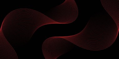 Pankart dalgalarıyla soyut arkaplan. Orta boy pankart. Çizgileri olan vektör arkaplanı. Tasarım elementi siyahta izole edildi. Siyah ve kırmızı. Sevgililer Günü