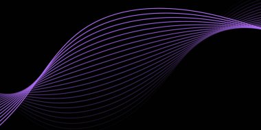 Pankart dalgalarıyla soyut arkaplan. Orta boy pankart. Çizgileri olan vektör arkaplanı. Tasarım elementi siyahta izole edildi. Siyah ve mor