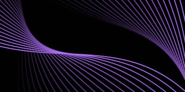 Pankart dalgalarıyla soyut arkaplan. Orta boy pankart. Çizgileri olan vektör arkaplanı. Tasarım elementi siyahta izole edildi. Siyah ve mor