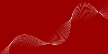 Pankart dalgalarıyla soyut arkaplan. Orta boy pankart. Çizgileri olan vektör arkaplanı. Tasarım elementi kırmızıda izole edildi. Beyaz ve kırmızı. Sevgililer Günü