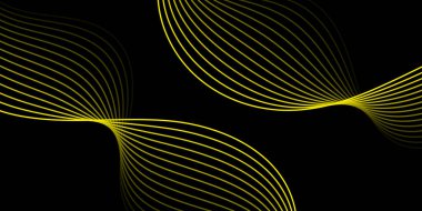 Pankart dalgalarıyla soyut arkaplan. Orta boy pankart. Çizgileri olan vektör arkaplanı. Tasarım elementi siyahta izole edildi. Siyah ve sarı