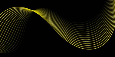 Pankart dalgalarıyla soyut arkaplan. Orta boy pankart. Çizgileri olan vektör arkaplanı. Tasarım elementi siyahta izole edildi. Siyah ve sarı