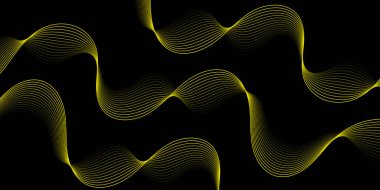 Pankart dalgalarıyla soyut arkaplan. Orta boy pankart. Çizgileri olan vektör arkaplanı. Tasarım elementi siyahta izole edildi. Siyah ve sarı