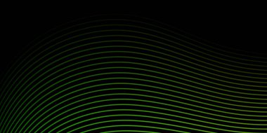 Pankart dalgalarıyla soyut arkaplan. Orta boy pankart. Çizgileri olan vektör arkaplanı. Tasarım elementi siyahta izole edildi. Siyah, yeşil ve sarı