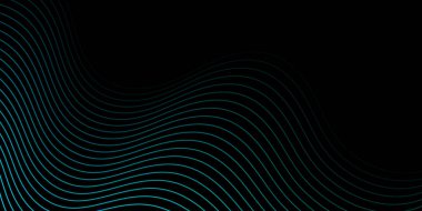 Pankart dalgalarıyla soyut arkaplan. Orta boy pankart. Çizgileri olan vektör arkaplanı. Tasarım elementi siyahta izole edildi. Siyah ve mavi. Okyanus, gece, kart