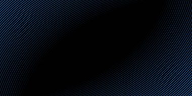 Pankart dalgalarıyla soyut arkaplan. Orta boy pankart. Çizgileri olan vektör arkaplanı. Tasarım elementi siyahta izole edildi. Siyah ve mavi. Okyanus, gece, kart