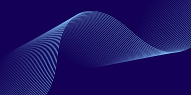 Pankart dalgalarıyla soyut arkaplan. Orta boy pankart. Çizgileri olan vektör arkaplanı. Tasarım elementi koyu mavi üzerine izole edilmiş. Mavi renk. Okyanus, gece, kart